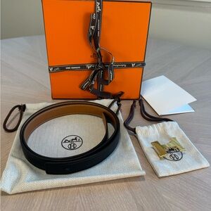 Hermes Black/Brown Reversible Belt with Gold "H" emblem closure